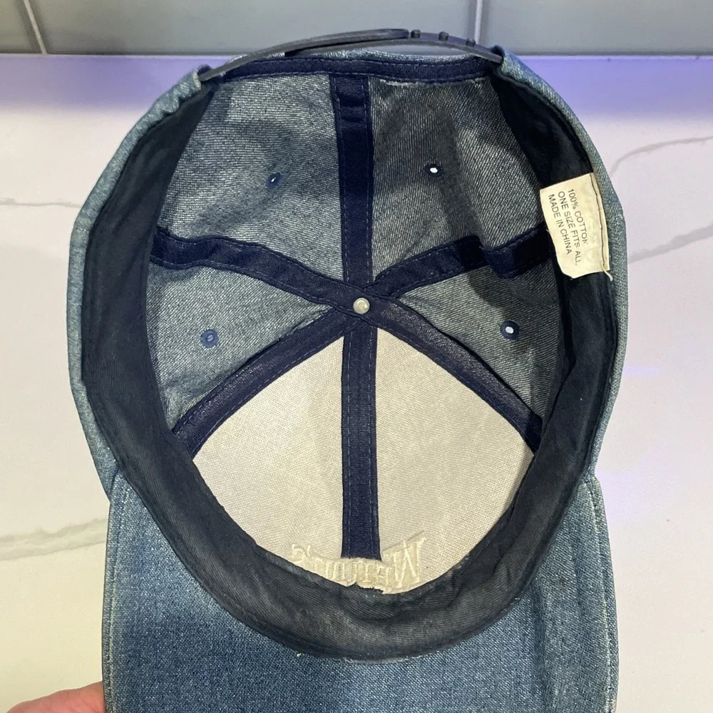 VTG Wendys Fast Food Restaurant Uniform Blue Denim Baseball Cap Hat Snapback